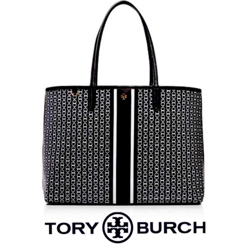 Tory Burch Gemini Link Tote Black and White